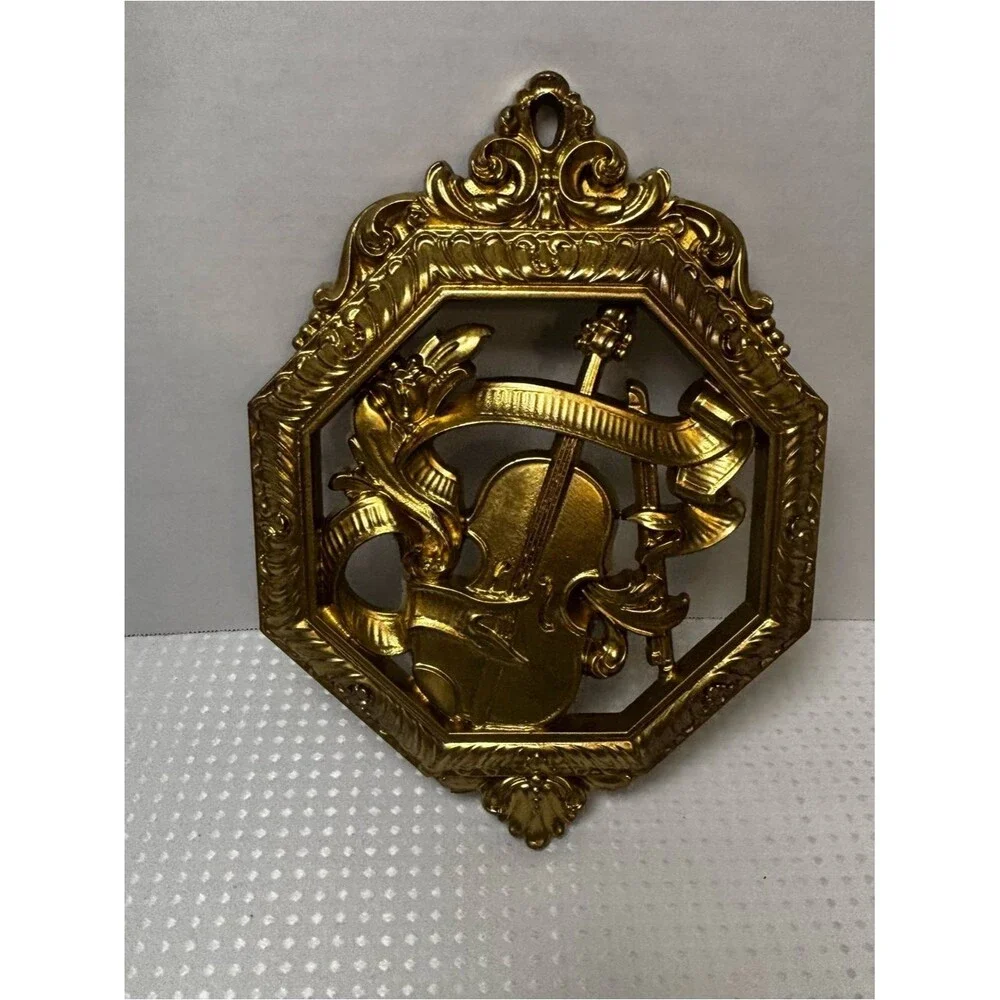 Dart Industries Homco Gold Hollywood Regency Musical Instrument Wall Plaques (3)